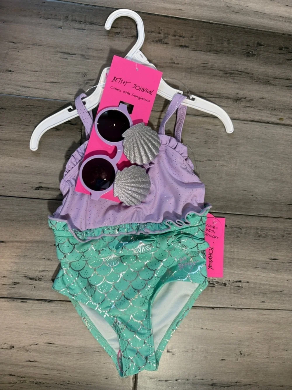 NWT Betsey Johnson Girls Lavender and Aqua Mermaid Scale One-Piece Swimsuit
